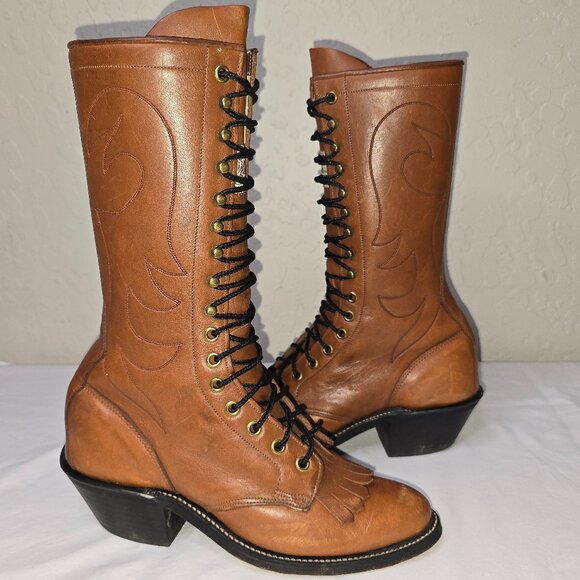 OLATHE Women's Vintage Brown Leather Lace Up Kiltie Packer Boots Size 5 B - Picture 1 of 12